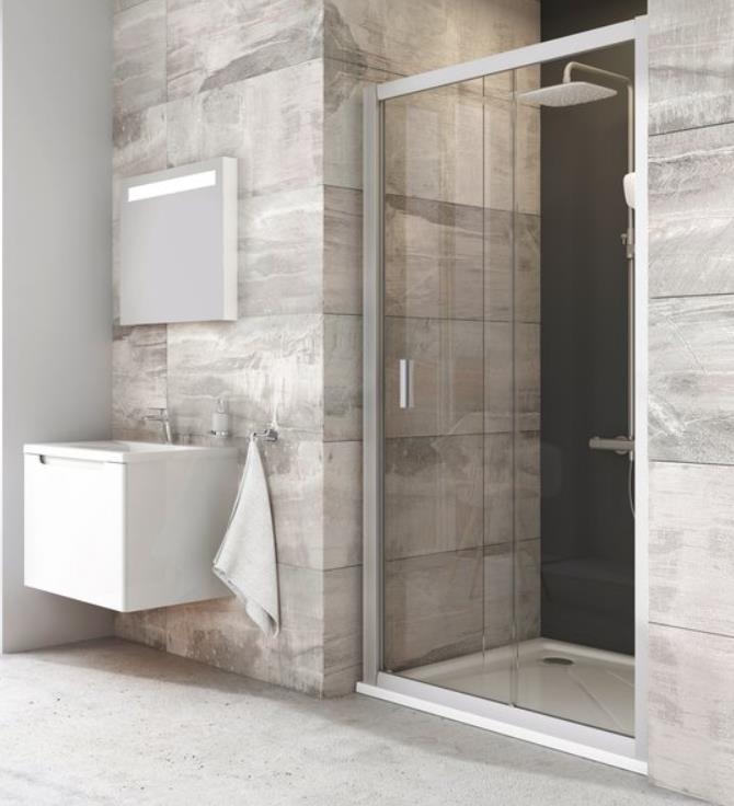 dušas durvis BLDP2, 1000 mm, h=1900, balts/caurspīdīgs stikls